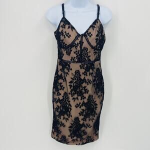 Cals Black and Nude Lace Bodycon Dress